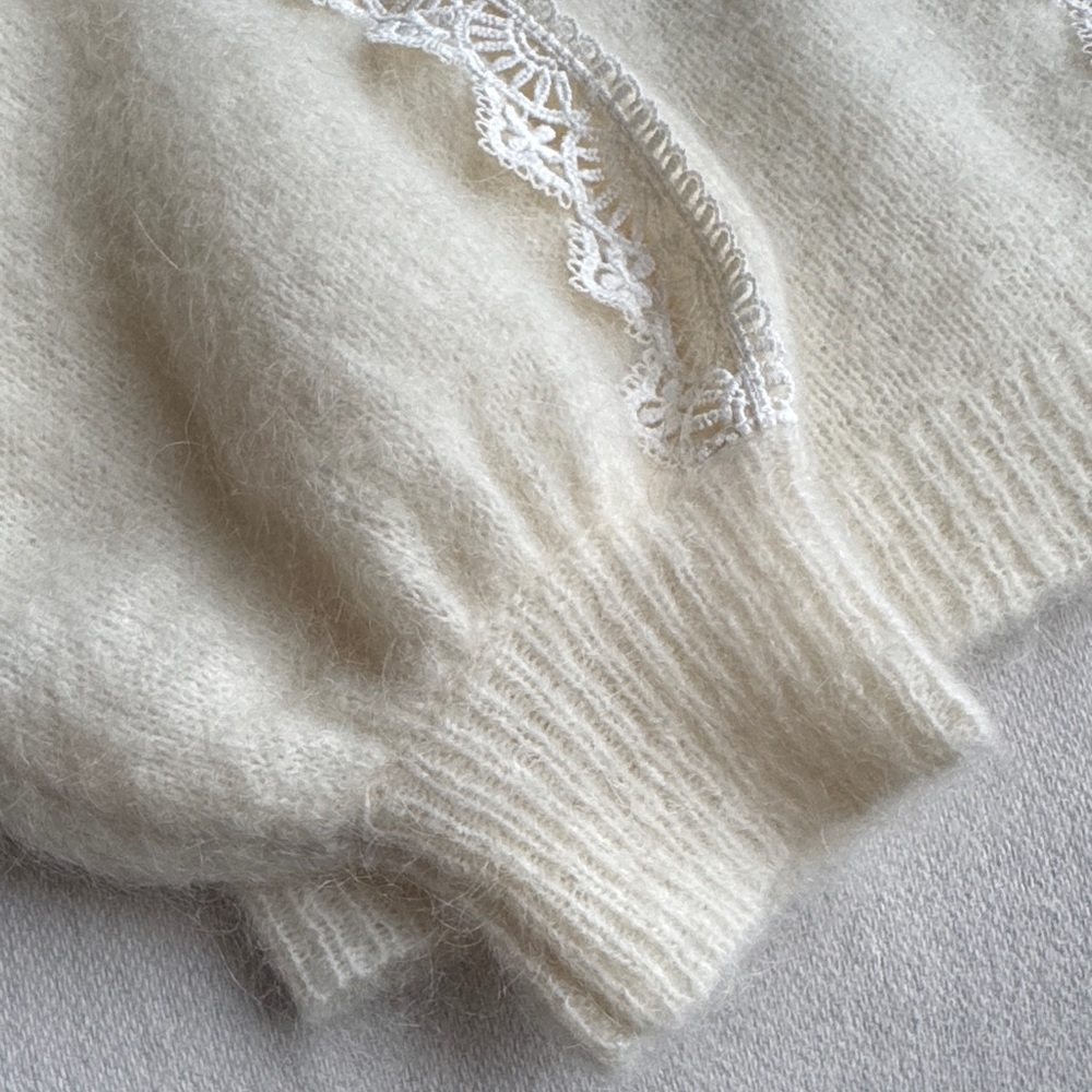 Sezane Cream Lace-Trim V-Neck Cardigan - Picture 6 of 6